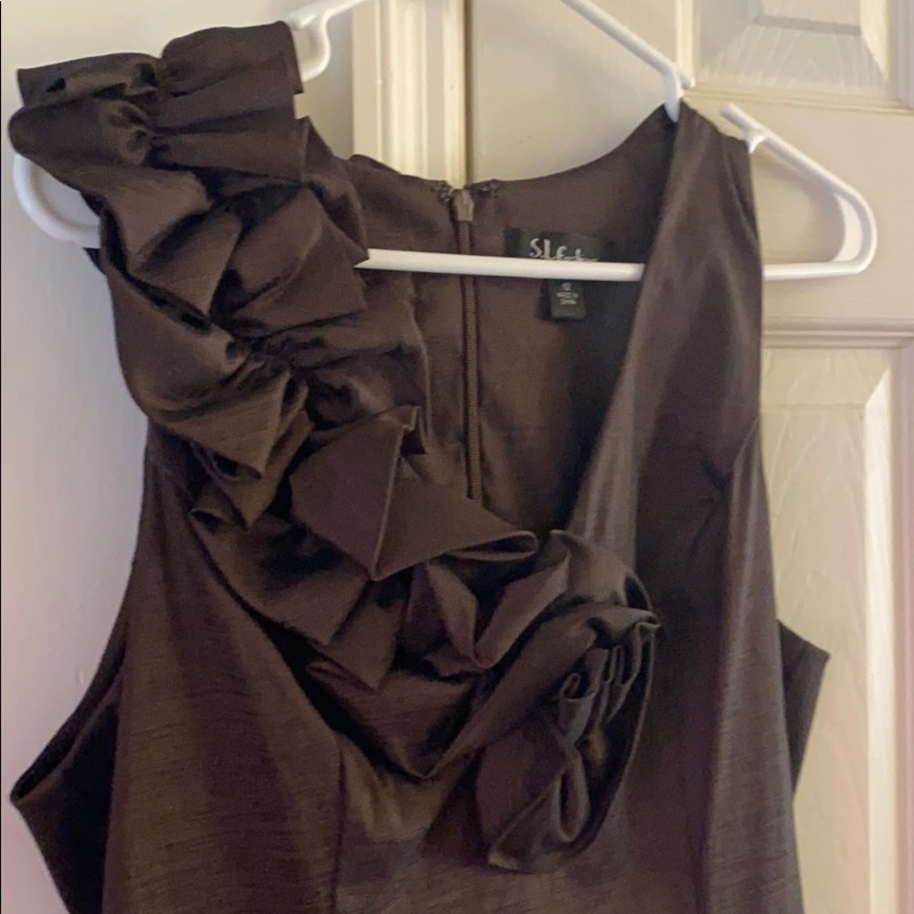 Brown Dress with Floral Piece
